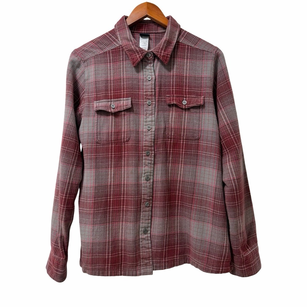 Patagonia Fjord Flannel Button Up Shirt Womens Size 12 Red Plaid Organic Cotton